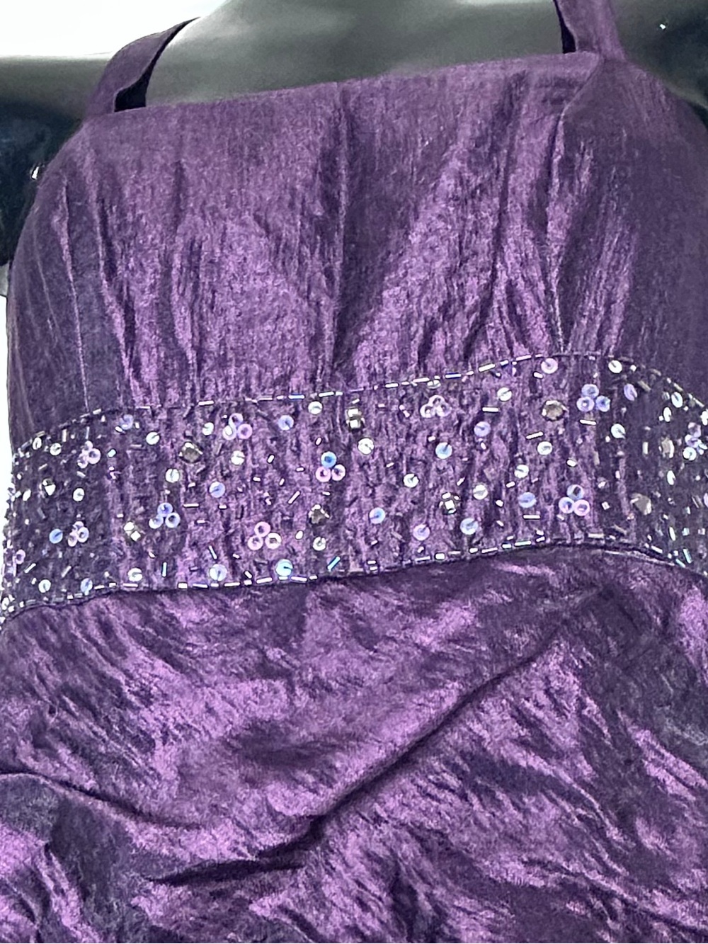 David's Bridal Plum Purple Strapless Taffeta Dress with Beaded Waist - Picture 8 of 14